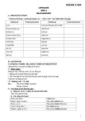 Đề cương ôn tập Tiếng Anh Lớp 11 - Unit 2 Relationships